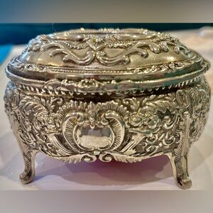 Ornate & Antique Silver-Plated Decorative Musical Jewelry Box